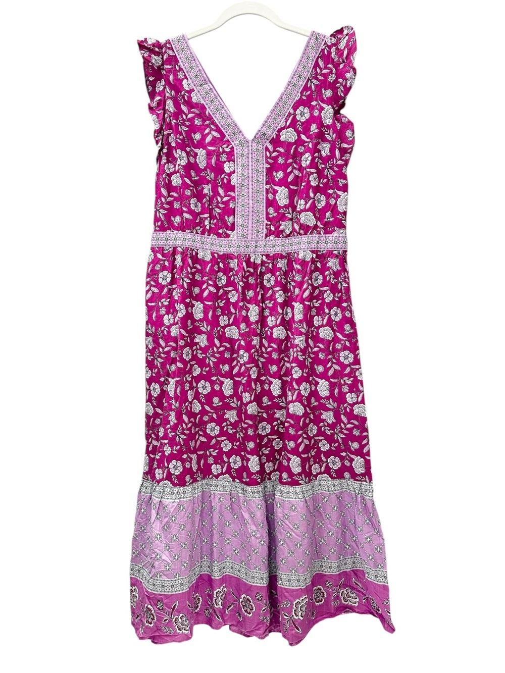 NWT LOFT Dress Floral Long Midi-Maxi Orchid Lilac Berry V-Neck Women’s Size 10